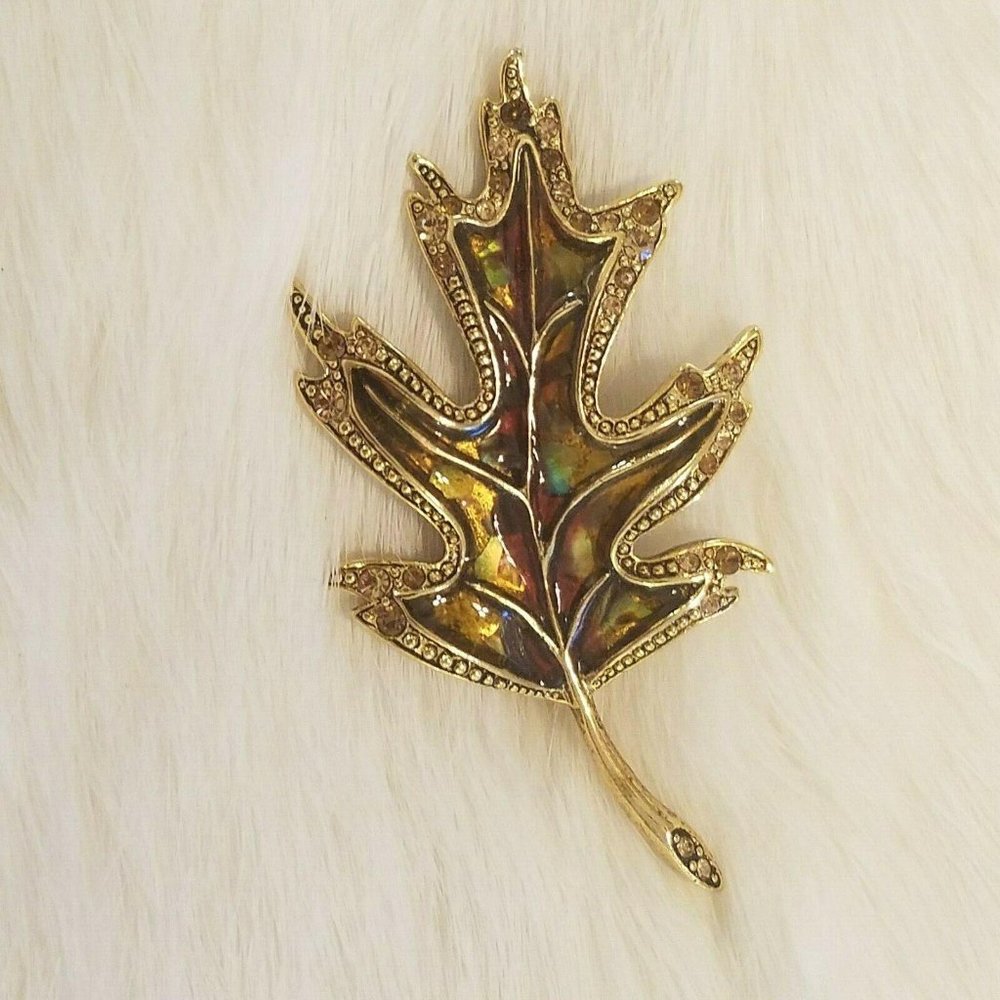 Liz Claiborne Leaf Brooch Boho Swirl Enamel Hippie MCM Modernist Pin 4389